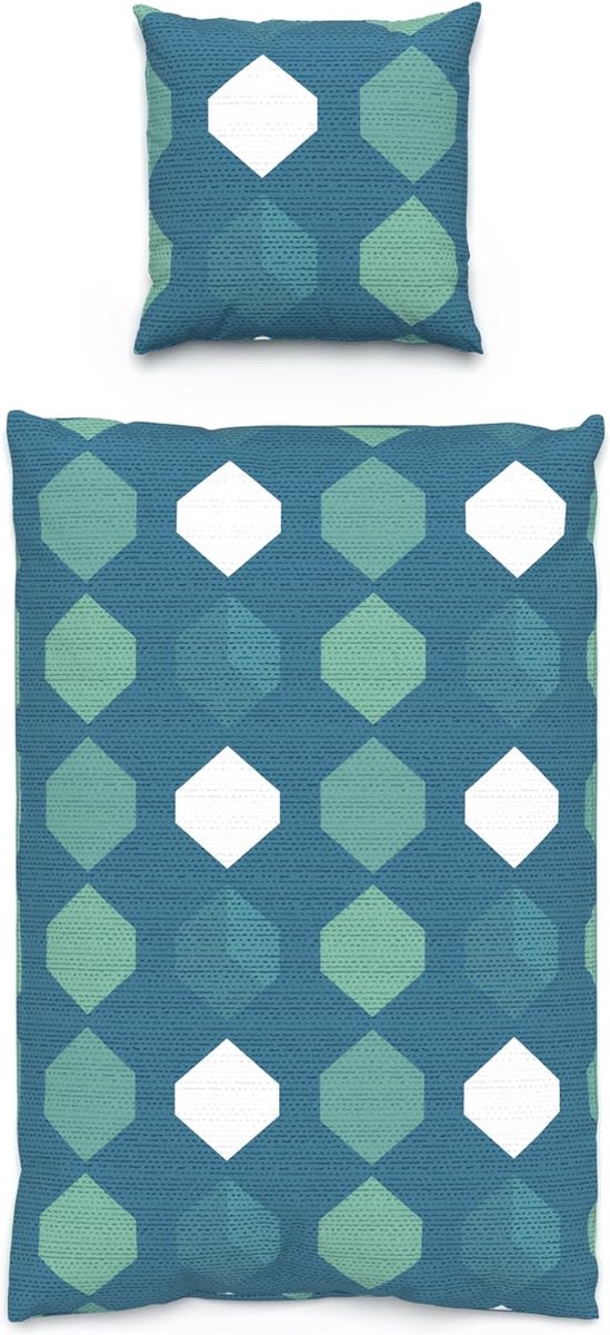 Beddengoed 135 x 200 cm, katoen, beddengoed voor het hele jaar, groen geometrisch premium