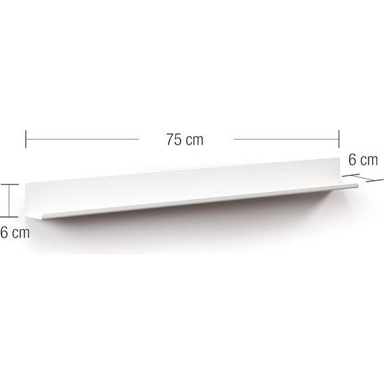 Wandplank voor foto's, afbeeldingen en boeken. Modern en minimalistisch ontwerp. Gemaakt van metaal. 75x6cm. witte kleur