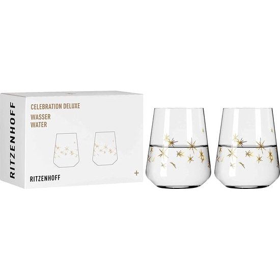 Waterglas 500 ml – Serie Celebration Deluxe Set nr. 3 – 2 stuks met echt goud – Made in Germany