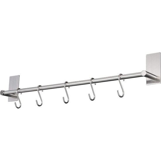 Towel Rail 5 Hooks No Drilling Kitchen Rail Hanging Rail Self-Adhesive Towel Holder Bathroom and Kitchen No Drilling Stainless Steel 40 cm (2)