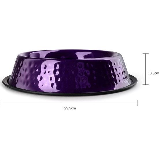 Voedingsbak voor honden, aluminium voerbak 1,9 l voor grote honden, hondenbak, waterbak - paars gehamerd