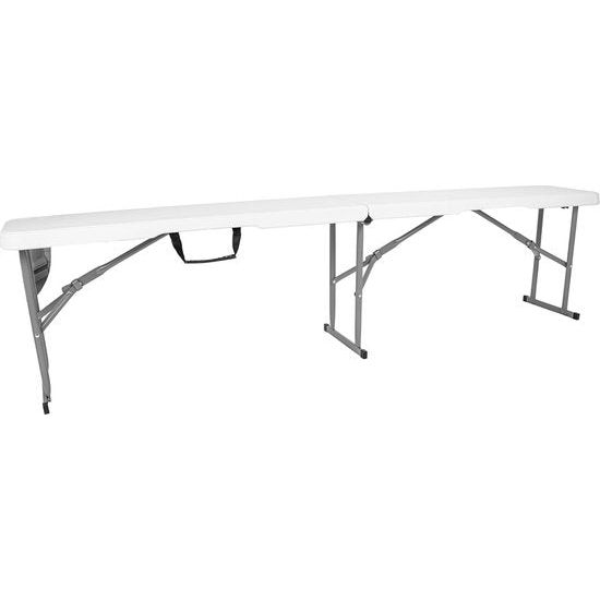 Inklapbare kunststof met draaggreep, klapbank, 180 cm, tuinbank, camping, tuin, campingbank, biertentbank, wit