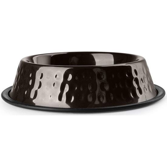 Voedingsbak voor hond en kat, aluminium voederbak 0,9 l, hondenbak, kattenbak, waterbak - zwart gehamerd