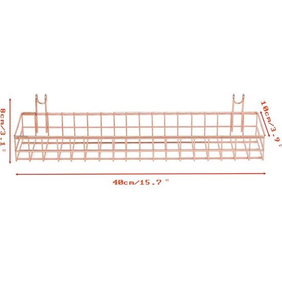 Plank voor Design Metalen wandrooster Plankrooster Fotowand Gebruikt voor roostermand Multifunctionele gaasmand Wanddecoratie Bloempot Plank Display Plankmand 40 x 9 x 8 cm (Rose goud)