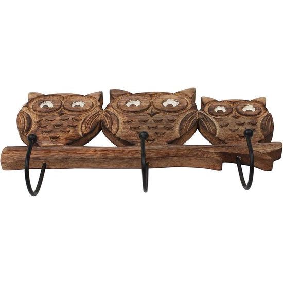 Houten Uilvormige Sleutelhouder Muur Decoratieve Hanger met Haken voor Jas Handdoek Hoed Kleding - Woondecoratie Keuken Kantoor Boerderij Geschenken Hal (38