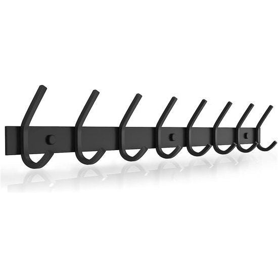 Kapstok, roestvrij staal, kapstokken, kapstokken, dubbele haken, draaglast tot 30 kg, zwart, 8 haken