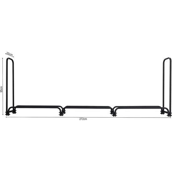 Metalen brandhoutrek antraciet 272 x 25 x 95 cm tuin haardhoutrek 1,0 m³ / 1,5 SRM stapelhulp