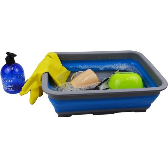 Foldable tub of 7 liters, foldable dishpan, portable sink, space-saving plastic sink (gray/blue, 1)