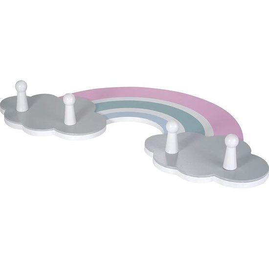 Amelie Regenboog Garderobe voor baby's en kleine kinderen, van hout, hoogwaardige garderobe met 4 haken, eenvoudig design en subtiele kleuren, voor de hal of de kinderkamer,