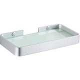 Hoomtaook doucheplank zonder boren gehard glas badkamerplank rechthoekige douchebakplank organizer spijkervrij, geen schade, zelfklevend, ruimte aluminium, roestvrijstalen mand voor keuken badkameraccessoires