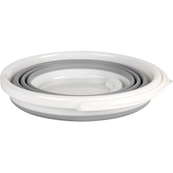 Opvouwbare 10 liter emmer, glitter picknickmand voor buiten, pop-up opbergorganizer, inklapbare wasbak, ideaal voor camping en festivals, grijs/wit