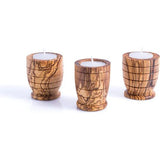 Olijfhouten theelichthouders | set van 3 | kandelaars voor woonkamer, badkamer, tafel | woondecoratie | romantische decoratie | kerstdecoratie | ronde vorm