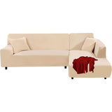 Bankhoes, L-vorm, 2-delige hoes, links, rechts, rekbaar, met 2 kussenhoezen, afneembaar, universeel, elastische bank, bankhoes, voor hoekbank, voor 3 + 4-zits, beige