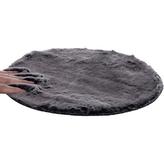 Kunstbont tapijt rond, ongeveer 38 cm, zitkussen met kunstbont look, knuffelbont stoelkussen, zwart.