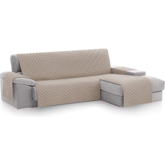 Chaise Longue bankovertrek, bescherming voor rechtsarm gewatteerde banken - bankhoes L-vorm - grootte -240 cm. Kleur beige (vooraanzicht)