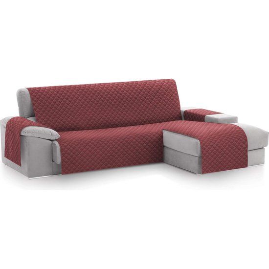 Chaise Longue bankovertrek, bescherming voor rechtsarm gewatteerde banken - bankhoes L-vorm - grootte -240 cm. Kleur rood (vooraanzicht)