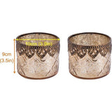 Set van 2 glazen theelichthouders kaarsglazen theelichtglazen cadeau cilindrische vorm koninklijk goud diameter 10 cm x hoogte 9 cm