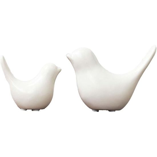 Set van 2 vogelstandbeelden, moderne dierensculpturen, keramieken huissculpturen, decoratie voor ornamenten in de woonkamer, slaapkamer, kantoor, bureau en kasten (vrouwelijk)