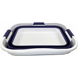 30 l opvouwbare wasmand van kunststof, opvouwbare pop-up opbergbak/organizer, draagbare wasbak, ruimtebesparende wasmand (1, wit/marineblauw)