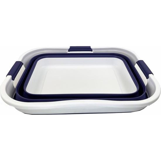 30 l opvouwbare wasmand van kunststof, opvouwbare pop-up opbergbak/organizer, draagbare wasbak, ruimtebesparende wasmand (1, wit/marineblauw)