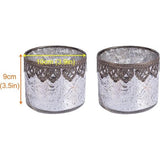 Set van 2 glazen theelichthouders kaarsglazen theelichtglazen geschenk cilindrische vorm elegant zilver diameter 10 cm x hoogte 9 cm