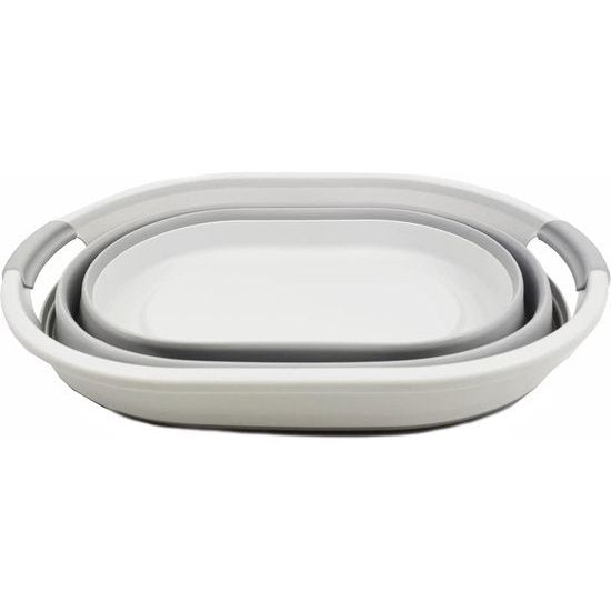 Ovale opvouwbare wasmand van kunststof, opvouwbare pop-up opbergbak/organizer, draagbare wasmand, ruimtebespare wasmand (1, wit/grijs)