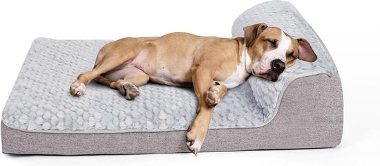 Hondenbed, bankbed, middelgroot, ondersteunend schuimbed voor huisdieren, met afneembare, wasbare overtrek, waterdichte binnenvoering en antislip onderkant, 91 x 60 cm, grijs