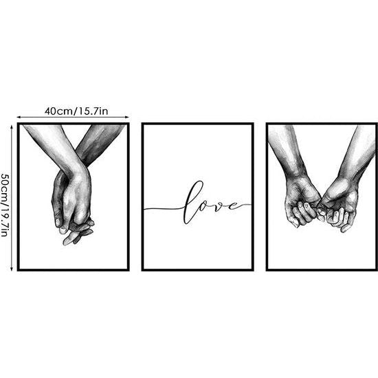 Posterset, 3 stuks, modern, zwart, wit, liefde, foto's, posterset, voor woonkamer, slaapkamer, decoratie, zonder lijst (40 x 50 cm)