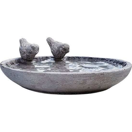 Vogelbad voor de tuin, vogelbad (24 en 30 cm) met 2 decoratieve vogels voor wilde vogels met rozenornamenten, veilige verpakking, niet vorstbestendig