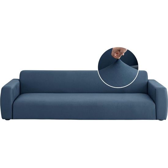 Bankhoes, stretch, elastische bankovertrek met armleuning, 4-zits, grijsblauw, elastaan, antislip, bankovertrek met anti-slip schuim en 1 kussensloop, wasbare bankovertrek voor huisdieren