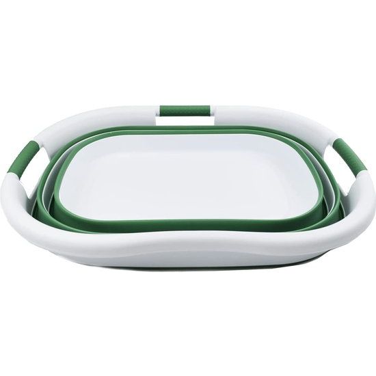 Opvouwbare wasmand van kunststof, 40 l, foldable pop-up-bewaardoos/organizer, draagbare wasbak, ruimtebespare wasmand (1, wit/donkerzeegroen)