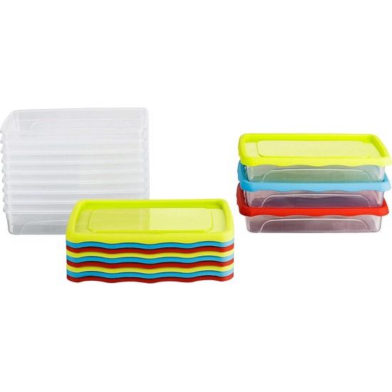 vershouddozen met etiketten voor vlees, vis, groenten, verschillende sets