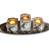 Windlicht dienblad van hout grijs zwart wit met harten (grijs)