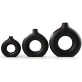 Vaas voor pampasgras, keramische vaas, mat zwart, decoratie, moderne droogbloemen, bloemenvaas, donutvaas, hol design, voor tafeldecoratie thuis, kantoor, decoratie, L+M