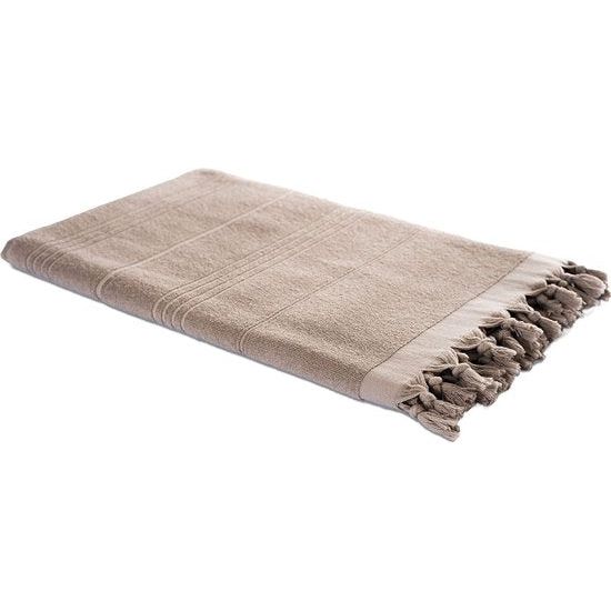 2-in-1 hamamhanddoek, 90 x 190 cm, beige, dubbelzijdige hamamhanddoek, 100% katoen: glad en badstof, pestemal, fouta absorberend en hygiÃ«nisch, Hamam strandhanddoek, saunahanddoek, compact