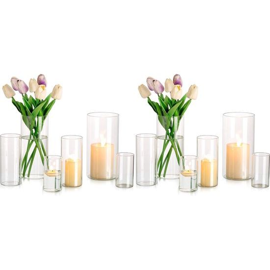 Decoratieve vaas glazen cilinder tafeldecoratie set van 4 bloemenvazen set moderne glazen vaas ronde glazen cilinder bloemenvaas tulpenvaas tafelvaas voor bruiloft woonkamer tulpen roos.