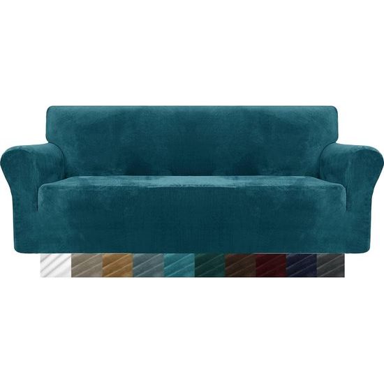 Thick fluwelen bankovertrekken, 3-zits - super stretch, antislip, voor honden- en kattenharen, huisdiervriendelijk- 1-delige elastische meubelbescherming, pluche bankovertrekken, 3-zits - Zwartgroen