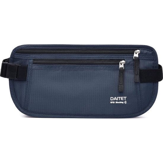 Geldriem - Paspoorthouder met RFID-blokkering, verborgen heuptasje, donkerblauw, RFID geblokkeerd en riembreedte: 2,5 cm