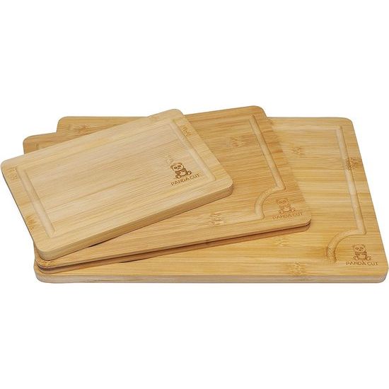 Snijplank, 3-delige set, uit bamboehout met sapgoot, snijvast en antibacterieel, duurzame snijplanken, maten 38 x 25 / 30 x 20,5 / 23 x 15 cm