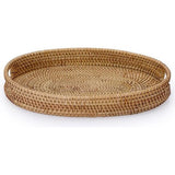 Ovaal rotan dienblad Decoratief displayblad met handvat Tafelorganisatorbak voor koffiedranken Vanity Thee Kaarsornament (35x26cm)