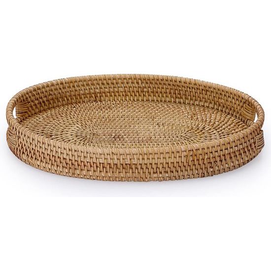 Ovaal rotan dienblad Decoratief displayblad met handvat Tafelorganisatorbak voor koffiedranken Vanity Thee Kaarsornament (35x26cm)