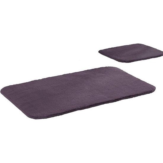 Badmat, 2-delig, absorberend badkamertapijt, wasbaar, waterdichte badmat, badmatset, deurmat 60 x 100 cm en 60 x 50 cm, pruim