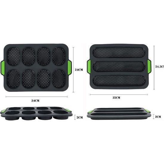 Baguette Baguette Bakplaat, broodbakvormen, baguetteplaat, bakken van baguettebrood, lang brood, Hot Dog met 2 isolatiehandclips + oliepenseel (grijs, baguette)