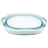 Wasmand van kunststof, inklapbaar, 23 l, ovale kuip/mand, opvouwbare opbergcontainer/organizer, draagbare wasmand, ruimtebesparende wasmand (1, wit/zeegroen)