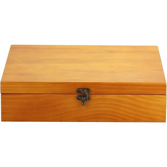Keepsake Box - Grote houten kist met scharnierend deksel - Rustieke decoratieve houten opbergdoos met blauw fluwelen voering en een antieke sluiting - Heren sieradendoos - Perfect voor