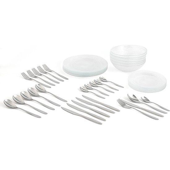 Compleet servies voor 6 personen, 18 bestek, 24 delig, Amefa, opaalglas, uniek, standaard