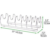 mDesign - Potten en pannenrek- metalen beugel voor het opbergen van kookgerei - vrijstaande standaard voor pannen, potten, deksels en servies - chroom