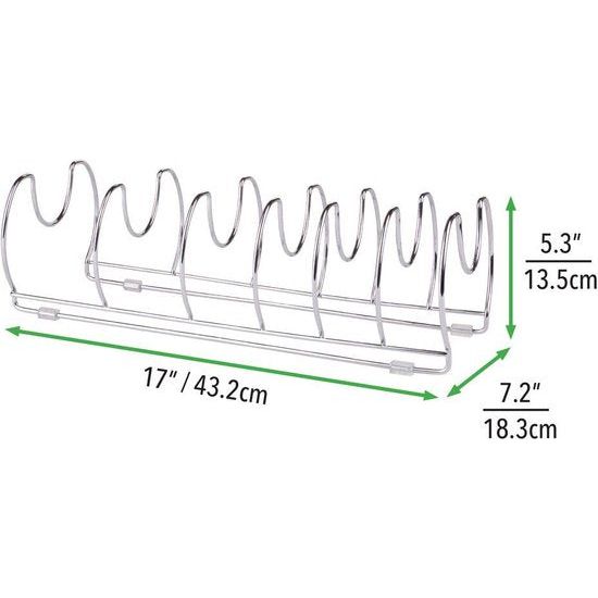 mDesign - Potten en pannenrek- metalen beugel voor het opbergen van kookgerei - vrijstaande standaard voor pannen, potten, deksels en servies - chroom