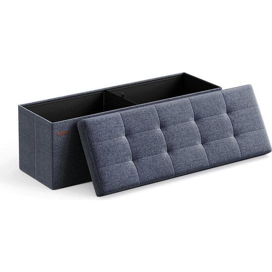 Zitbank met opbergruimte, zitkist, opbergbox, inklapbaar, max. statische belasting 300 kg, met scheidingsrooster, 120 L, 110 x 38 x 38 cm, kunstleer, lichtblauw