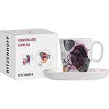 espresso-kop, 95 ml, serie Genussklasse nr. 3, set met schoteltjes, van porselein, designerstuk, zwart, wit